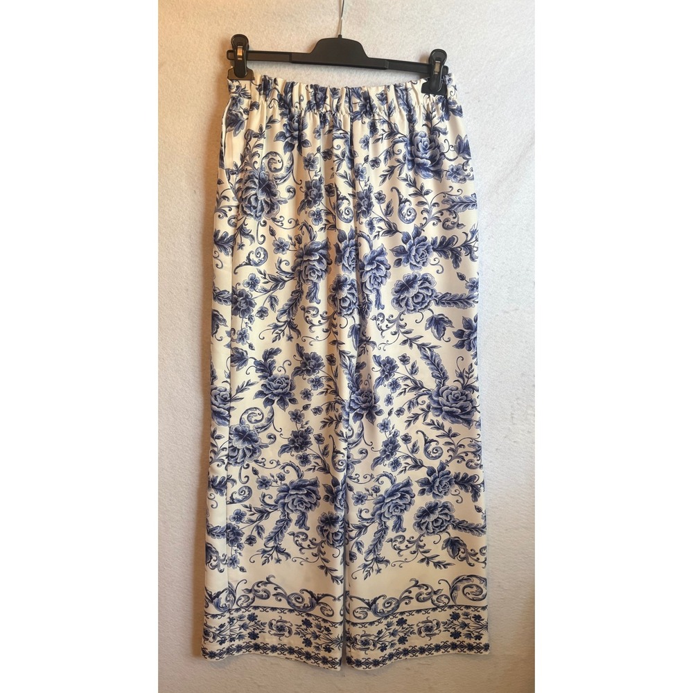 Alex Marie Wide Leg Pants Blue White Floral High‎ Waist Small NWT